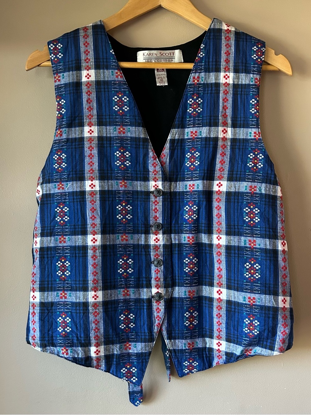 Karen Scott Embroidered Button-Front Vest Size M